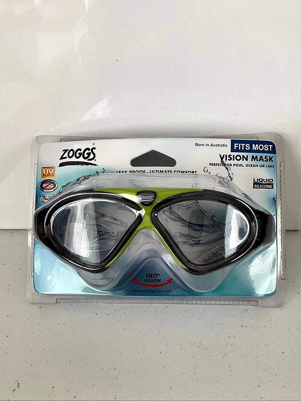 Zoggs Vision Mask Swimming Goggles Black & Green NWT